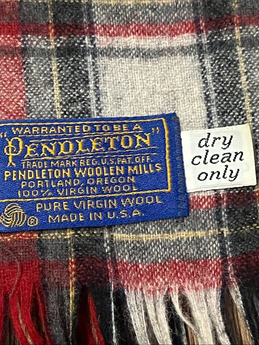 Pendleton Red, Gray & Cream Plaid Wool Scarf